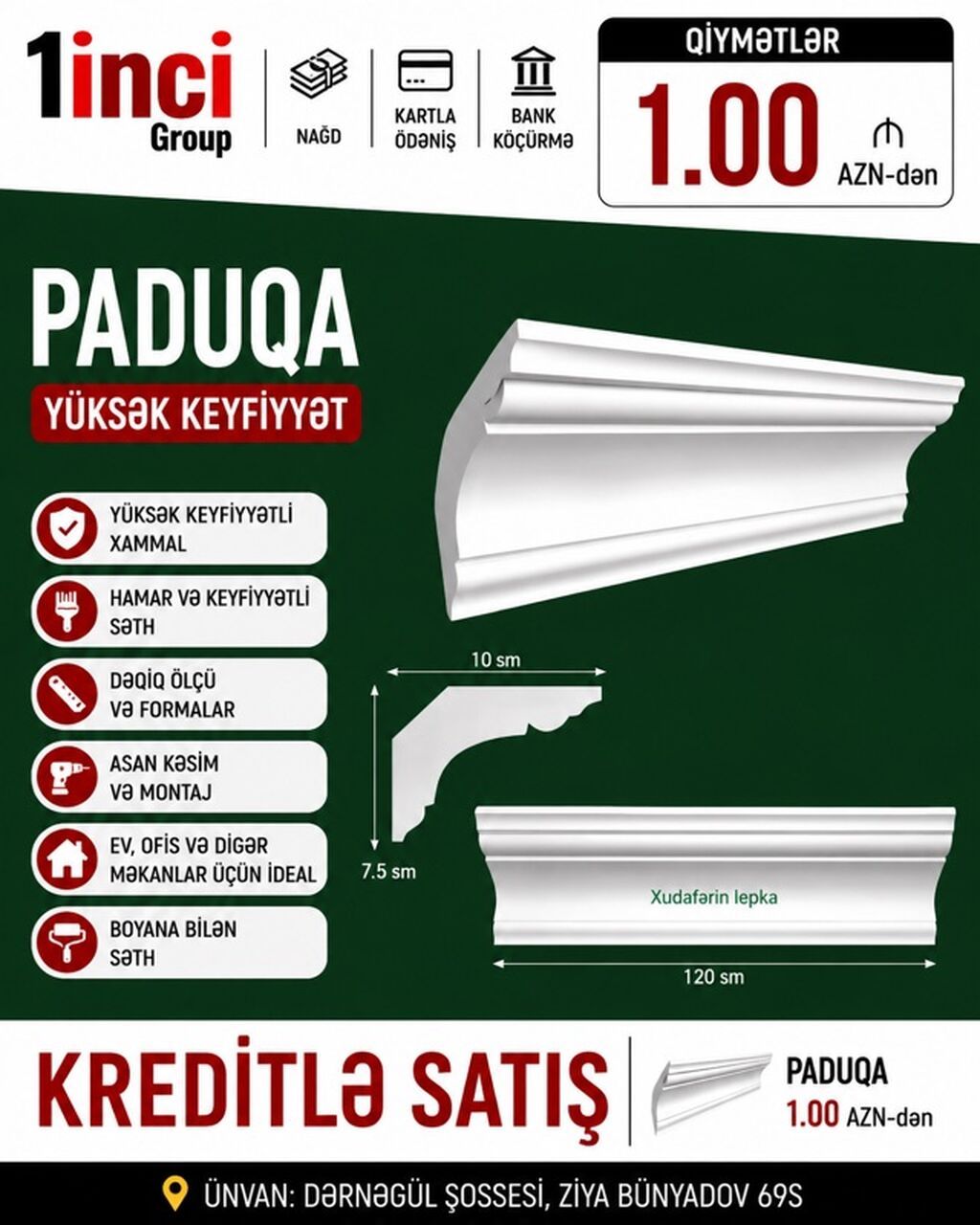 PAdUQA – yüksək keyfiyyətli tavan plintusu Xüsusiyyətlər: - Yüksək PAdUQA – yüksək keyfiyyətli tavan plintusu Xüsusiyyətlər: - Yüksək