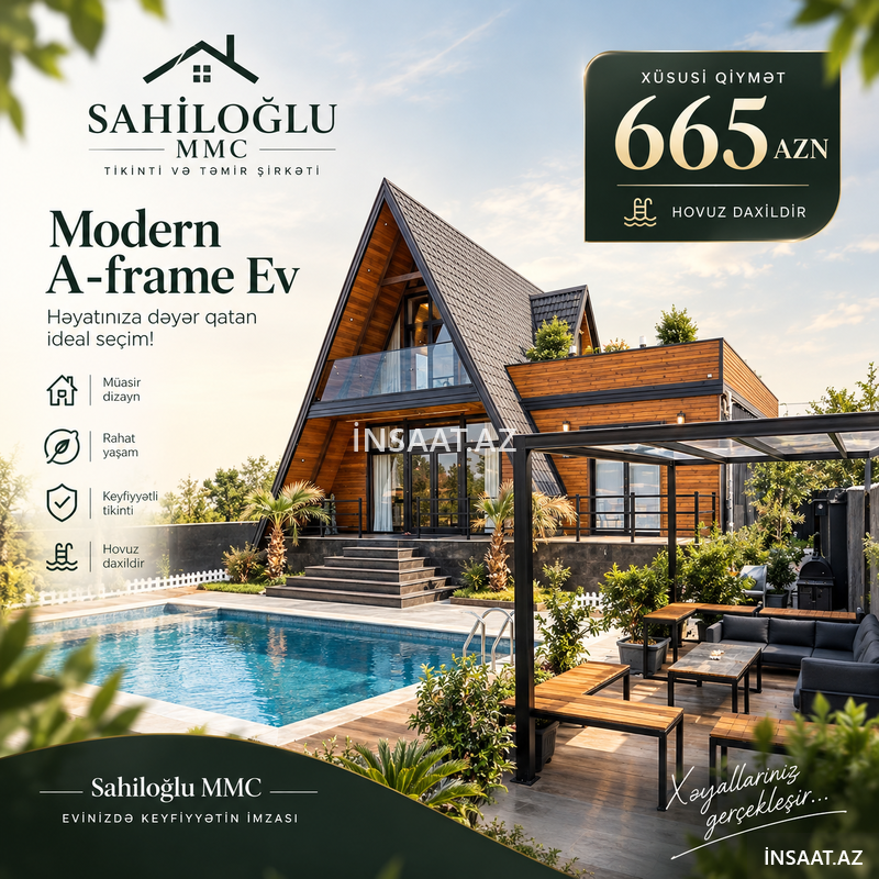 Hovuzlu A-frame ev tikintisi Hovuzlu A-frame ev tikintisi
